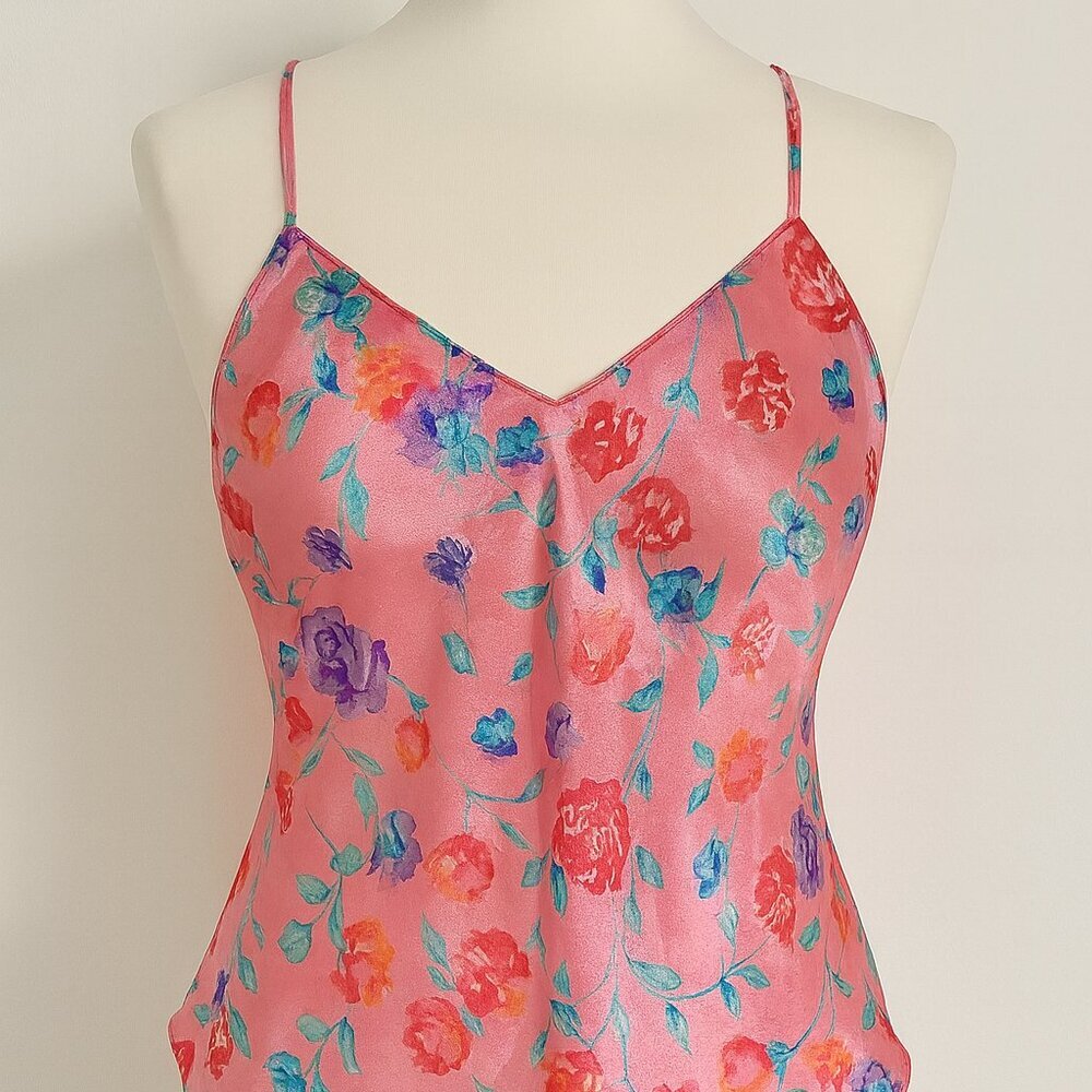 Vintage Pink Cami Floral Print 90s Y2K Fairycore Dainty Feminine Medium Cute